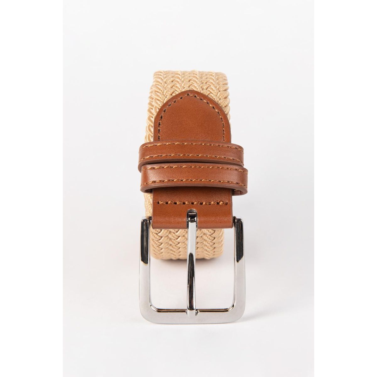 KOAJ - KOAJ Cinturón kaki claro trenzado con doble pasador Hombre