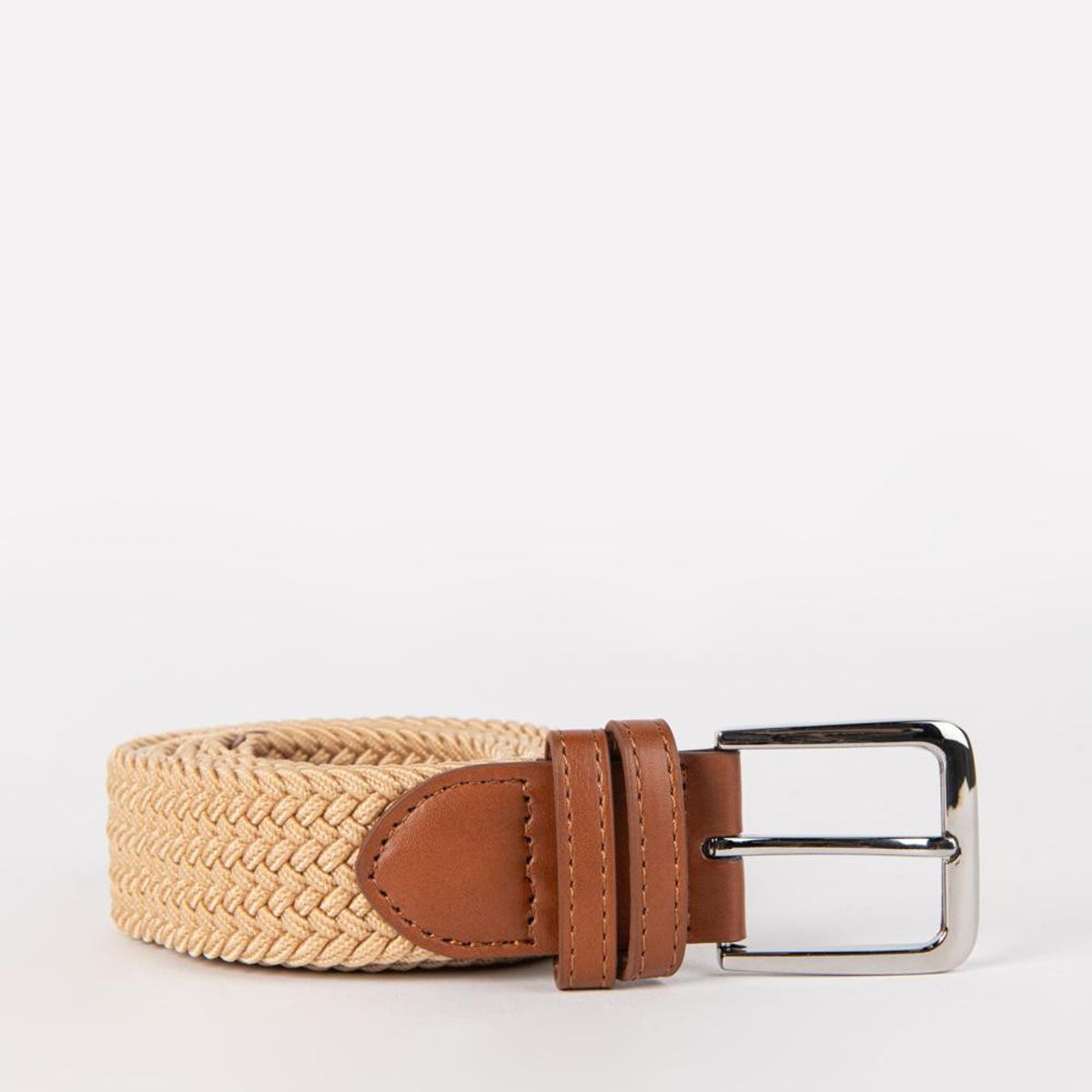 KOAJ - KOAJ Cinturón kaki claro trenzado con doble pasador Hombre