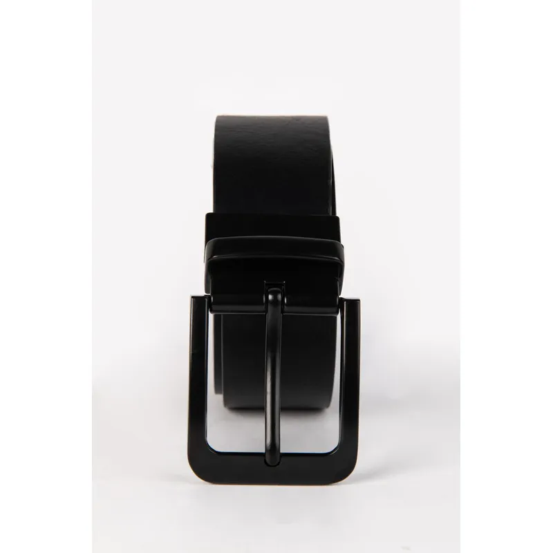 KOAJ - KOAJ Cinturón negro reversible con trabilla y hebilla cuadra