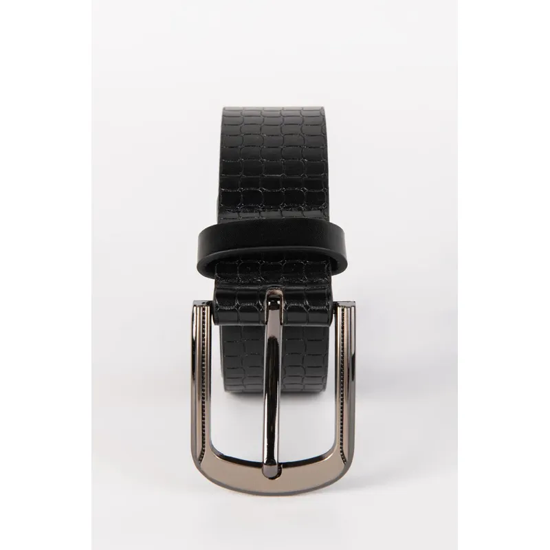 KOAJ - KOAJ Cinturón sintético negro con hebilla cuadrada y textura Hombre