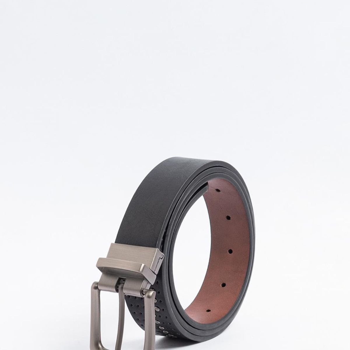 KOAJ - KOAJ Cinturón reversible negro con taches y perforaciones Hombre