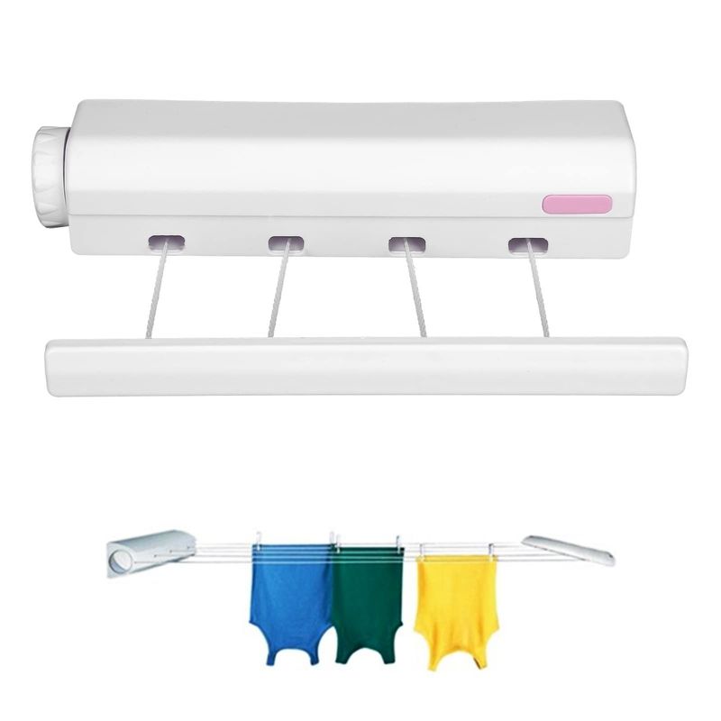 INDUHOGAR - Tendedero Extensible Retráctil Para Ropa 4 Cuerdas De Pared