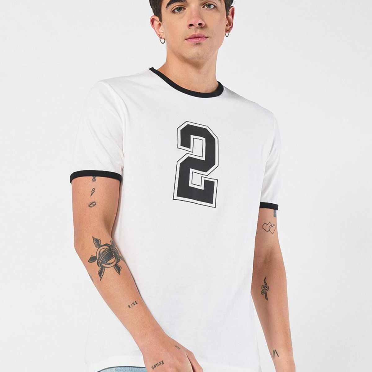 KOAJ - KOAJ Camiseta crema con contrastes, manga corta y diseño col Hombre