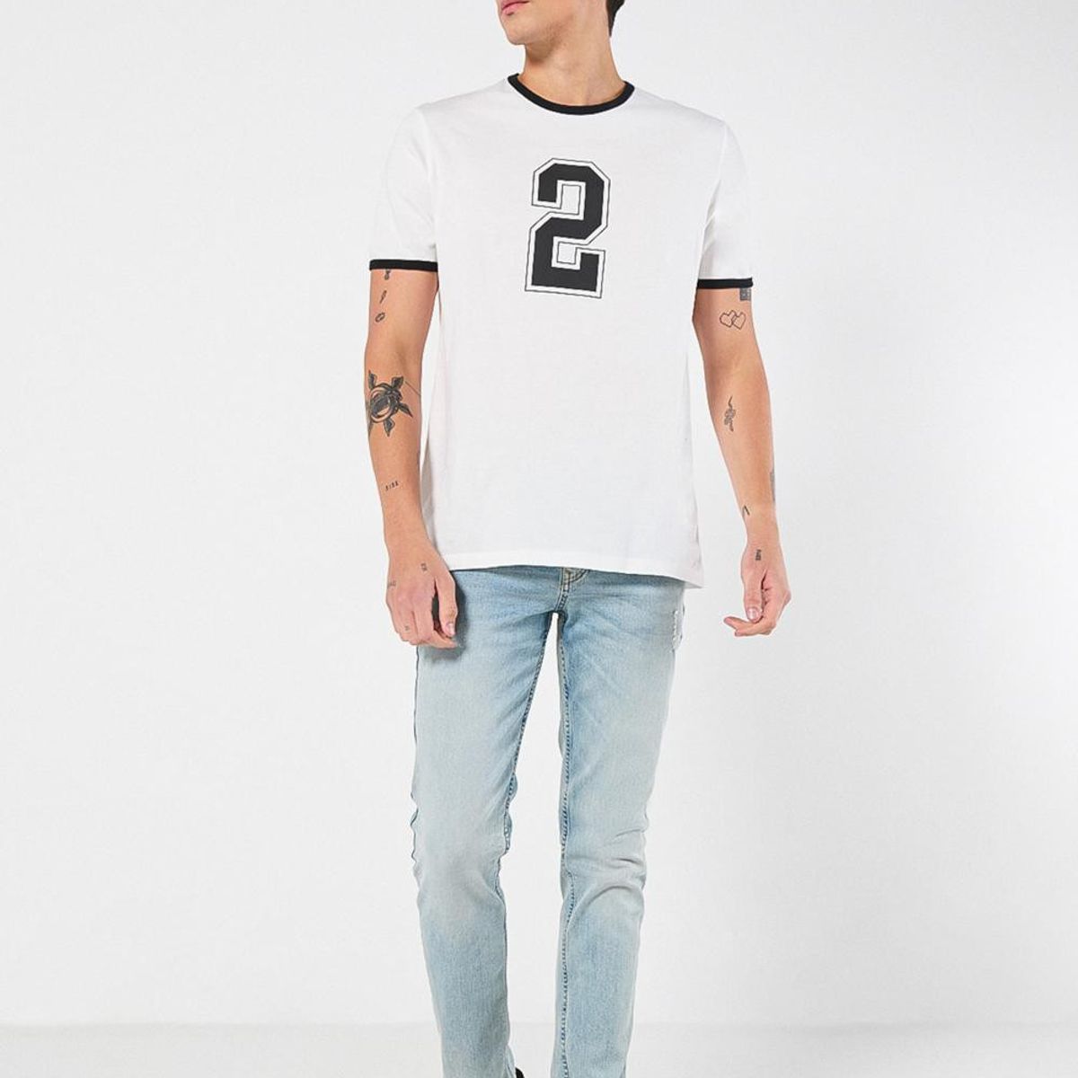 KOAJ - KOAJ Camiseta crema con contrastes, manga corta y diseño col Hombre