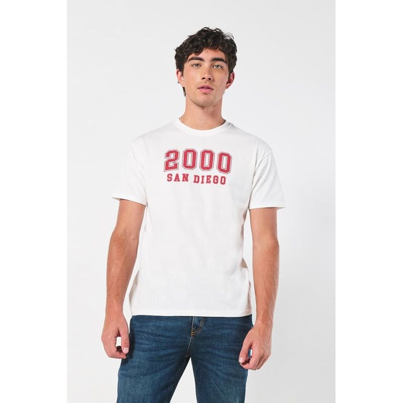 KOAJ - KOAJ Camiseta crema con diseño college rojo y manga corta HOMBRE