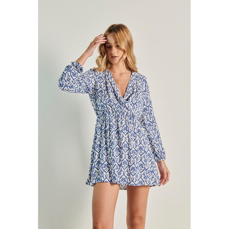 KOAJ - KOAJ Vestido azul intenso corto holgado con diseños y manga la MUJER