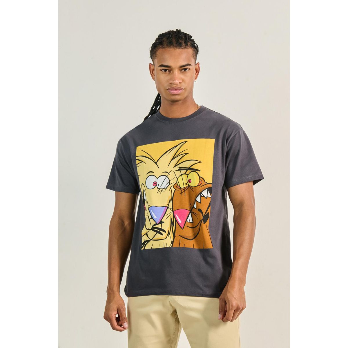 KOAJ - KOAJ Camiseta gris intensa manga corta con arte de Angry Be Hombre