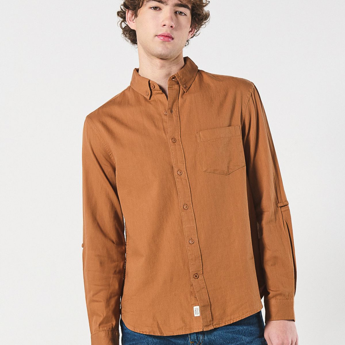 KOAJ - KOAJ Camisa unicolor manga larga con cuello button down Hombre