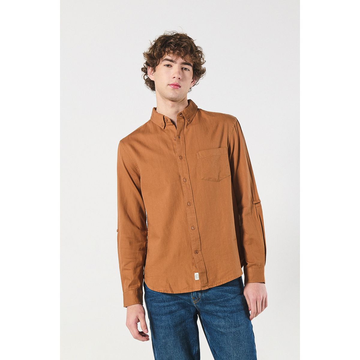 KOAJ - KOAJ Camisa unicolor manga larga con cuello button down Hombre