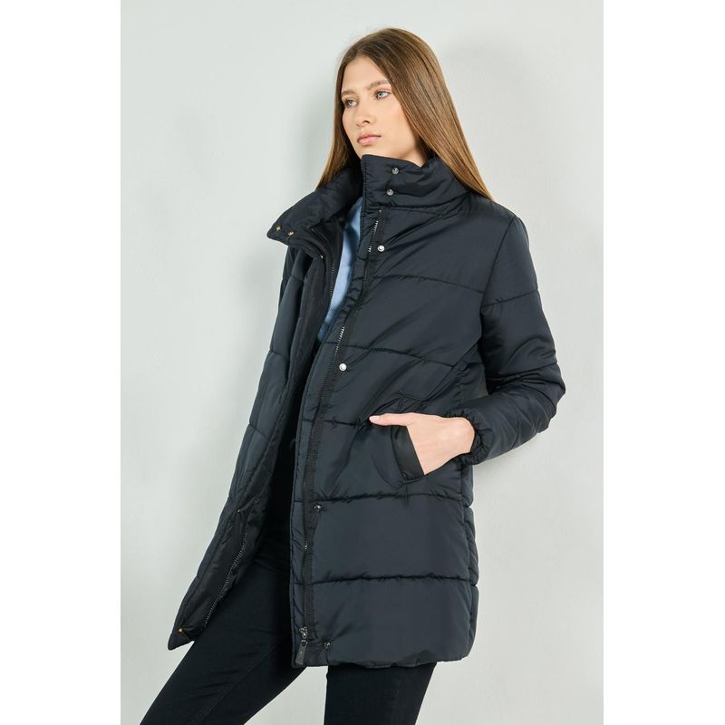 KOAJ - KOAJ Chaqueta negra acolchada con cuello alto y broches MUJER