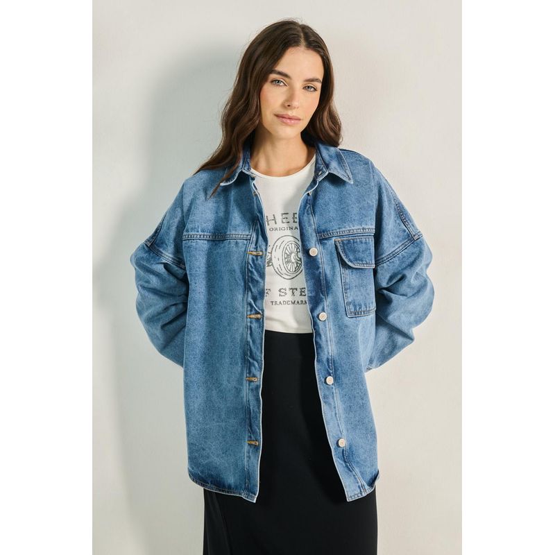 KOAJ - KOAJ Chaqueta de jean azul clara para mujer cuenta con cuello  MUJER