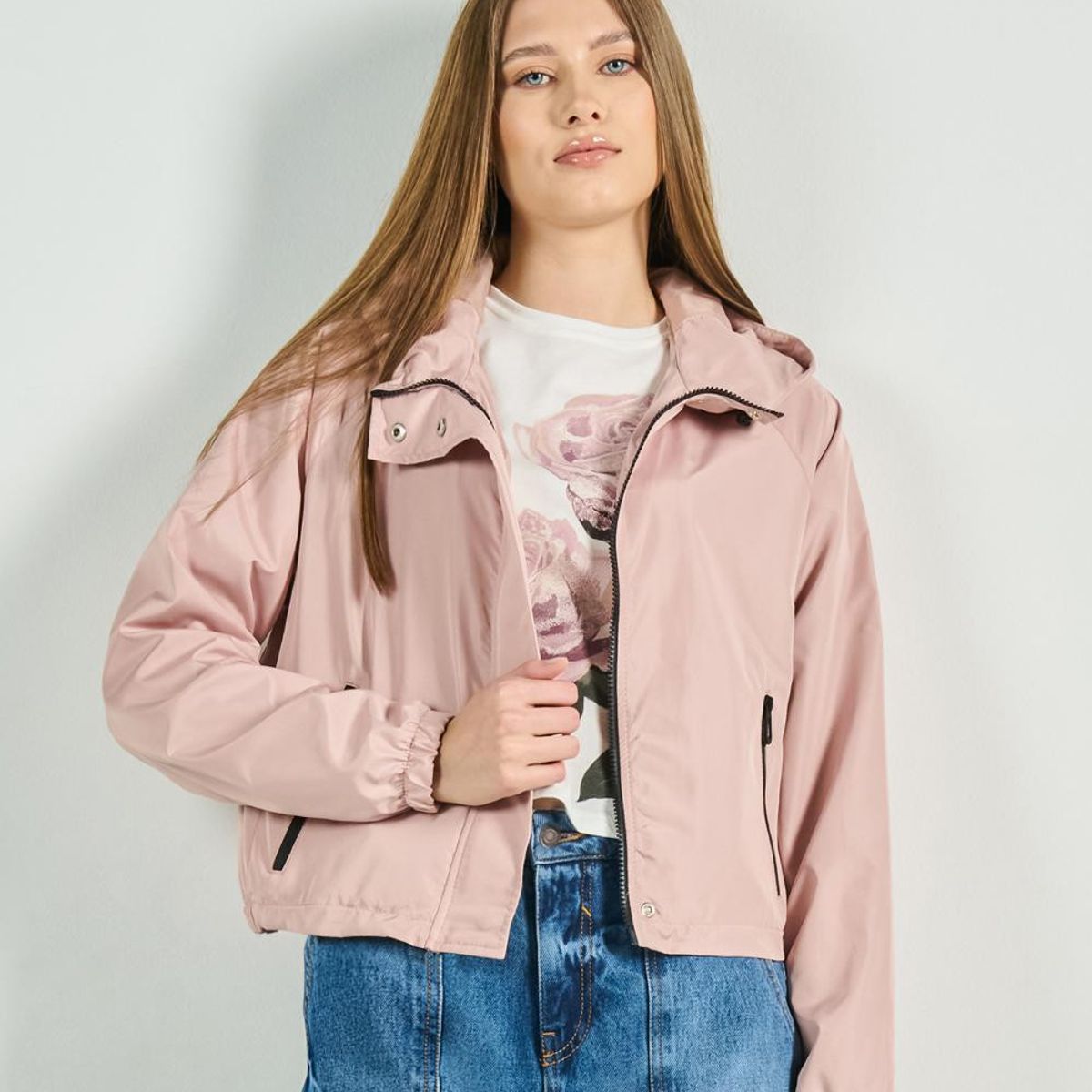 KOAJ - KOAJ Chaqueta liviana crema clara con capota y cuello alto MUJER