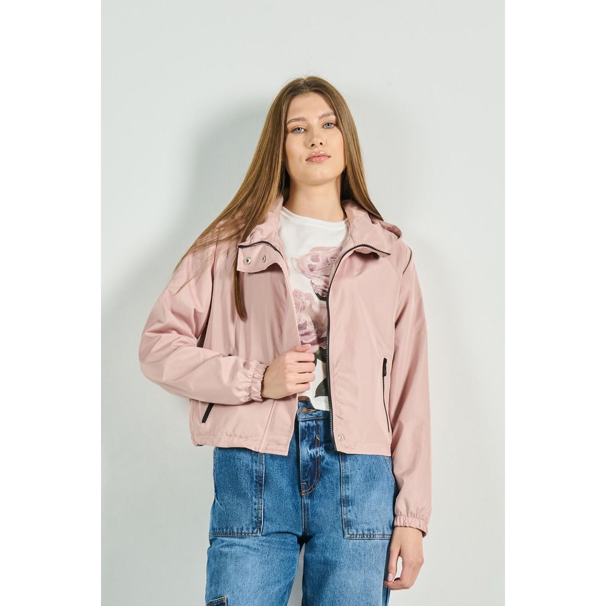 KOAJ - KOAJ Chaqueta liviana crema clara con capota y cuello alto MUJER