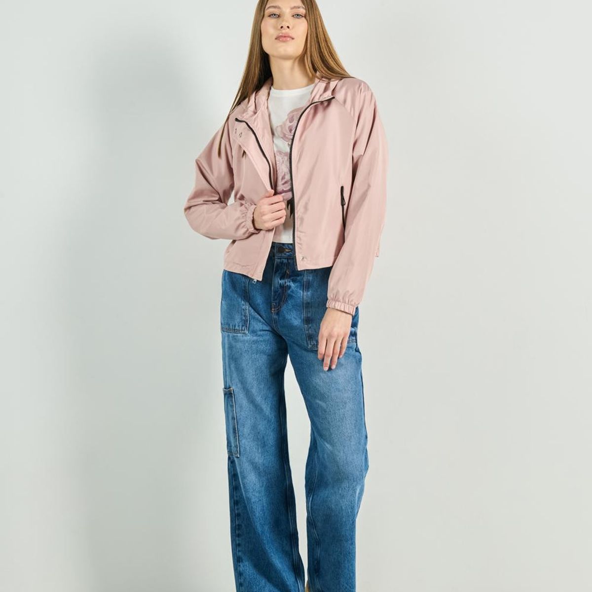 KOAJ - KOAJ Chaqueta liviana crema clara con capota y cuello alto MUJER