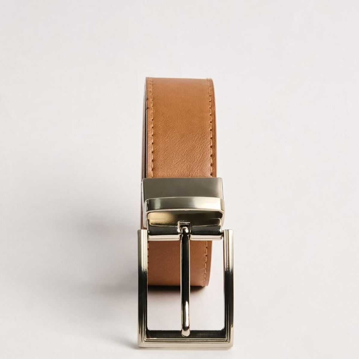 KOAJ - KOAJ Cinturón reversible café con hebilla cuadrada plateada
