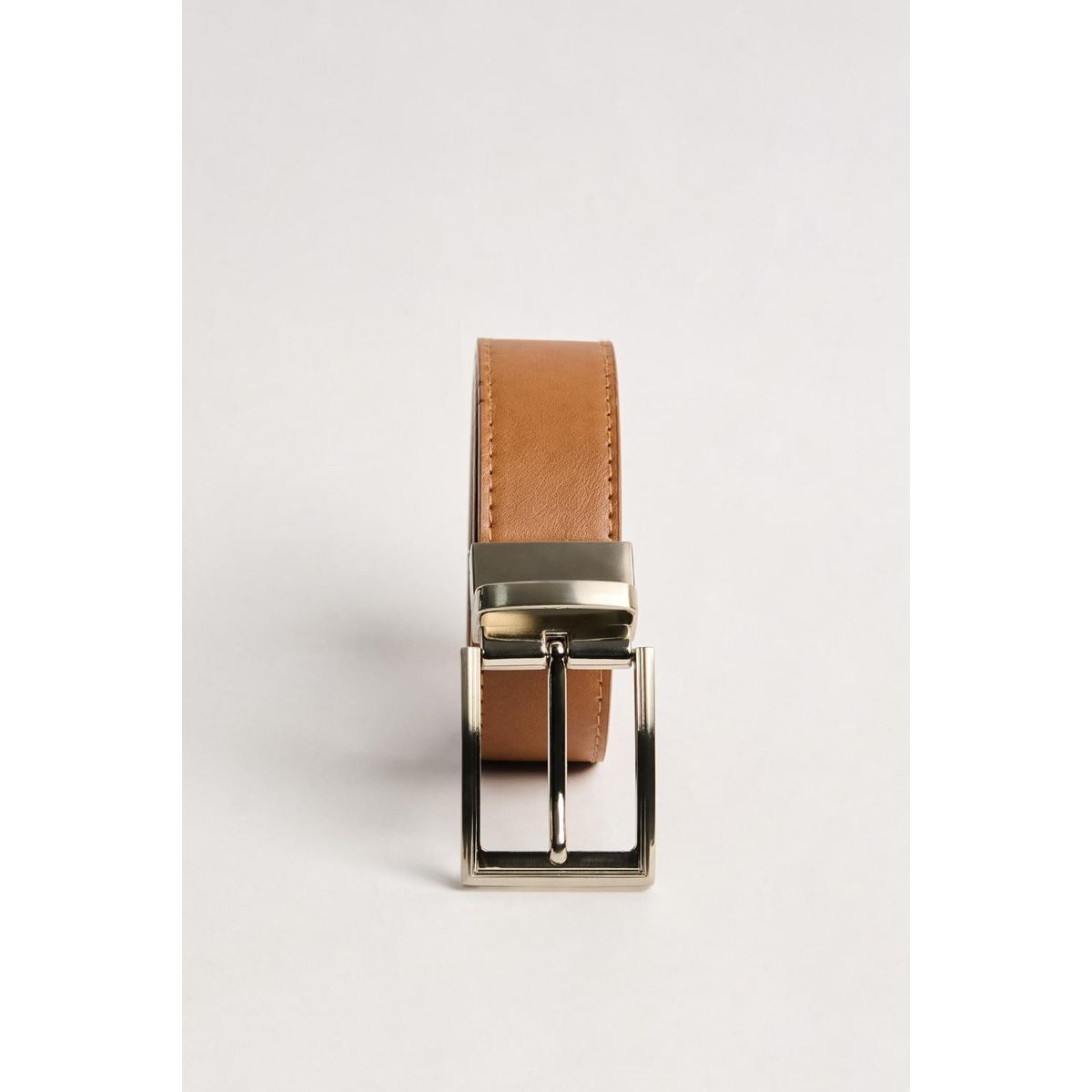 KOAJ - KOAJ Cinturón reversible café con hebilla cuadrada plateada