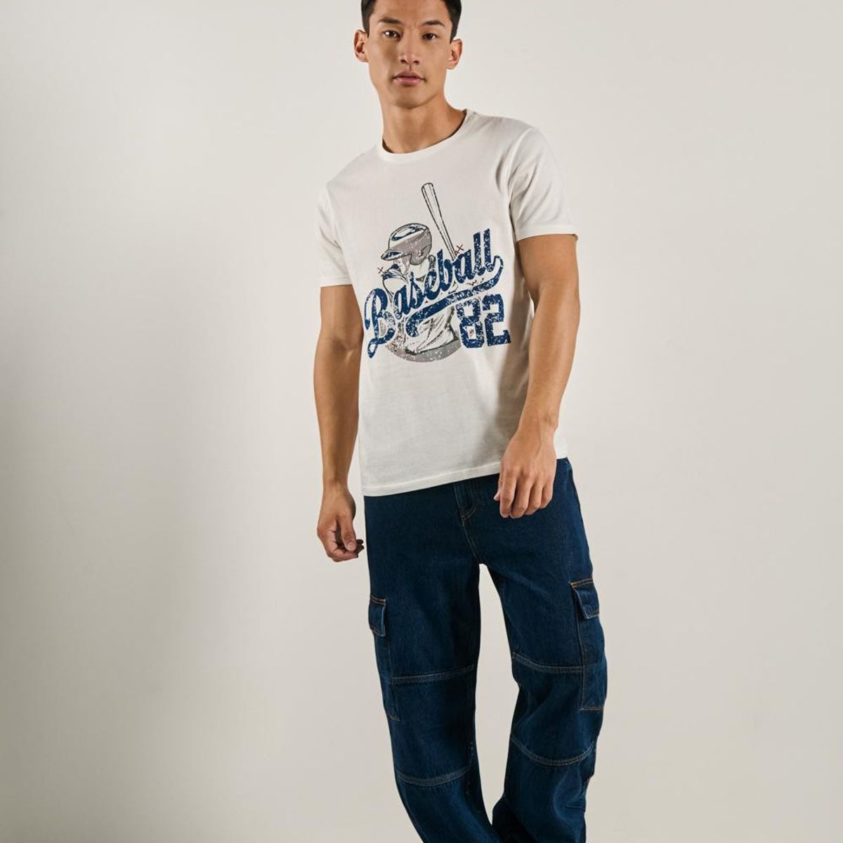 KOAJ - KOAJ Camiseta manga corta unicolor con estampado en frente e Hombre