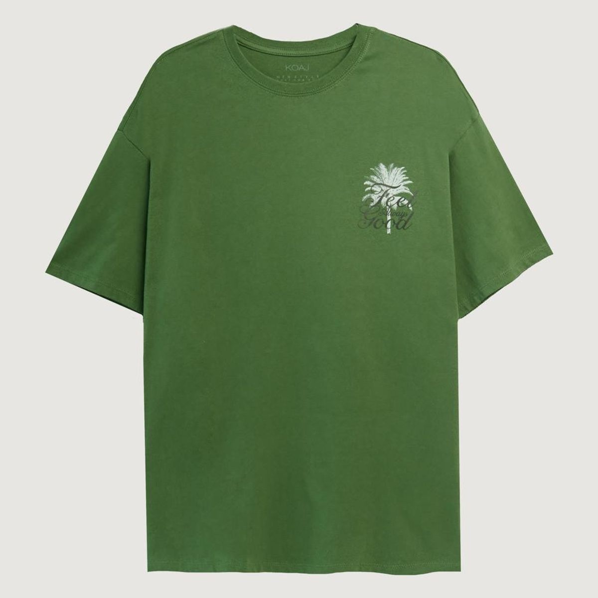 KOAJ - KOAJ Camiseta verde oversize manga corta y diseños de natur Hombre
