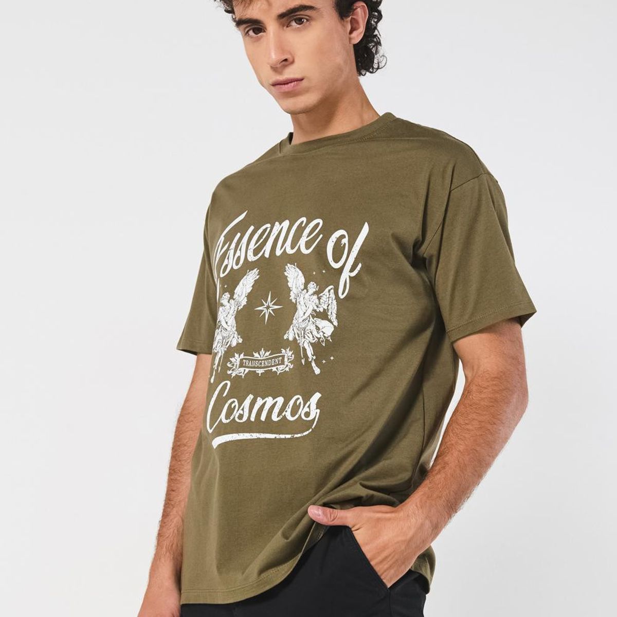 KOAJ - KOAJ Camiseta verde oscura manga corta con diseño celestial