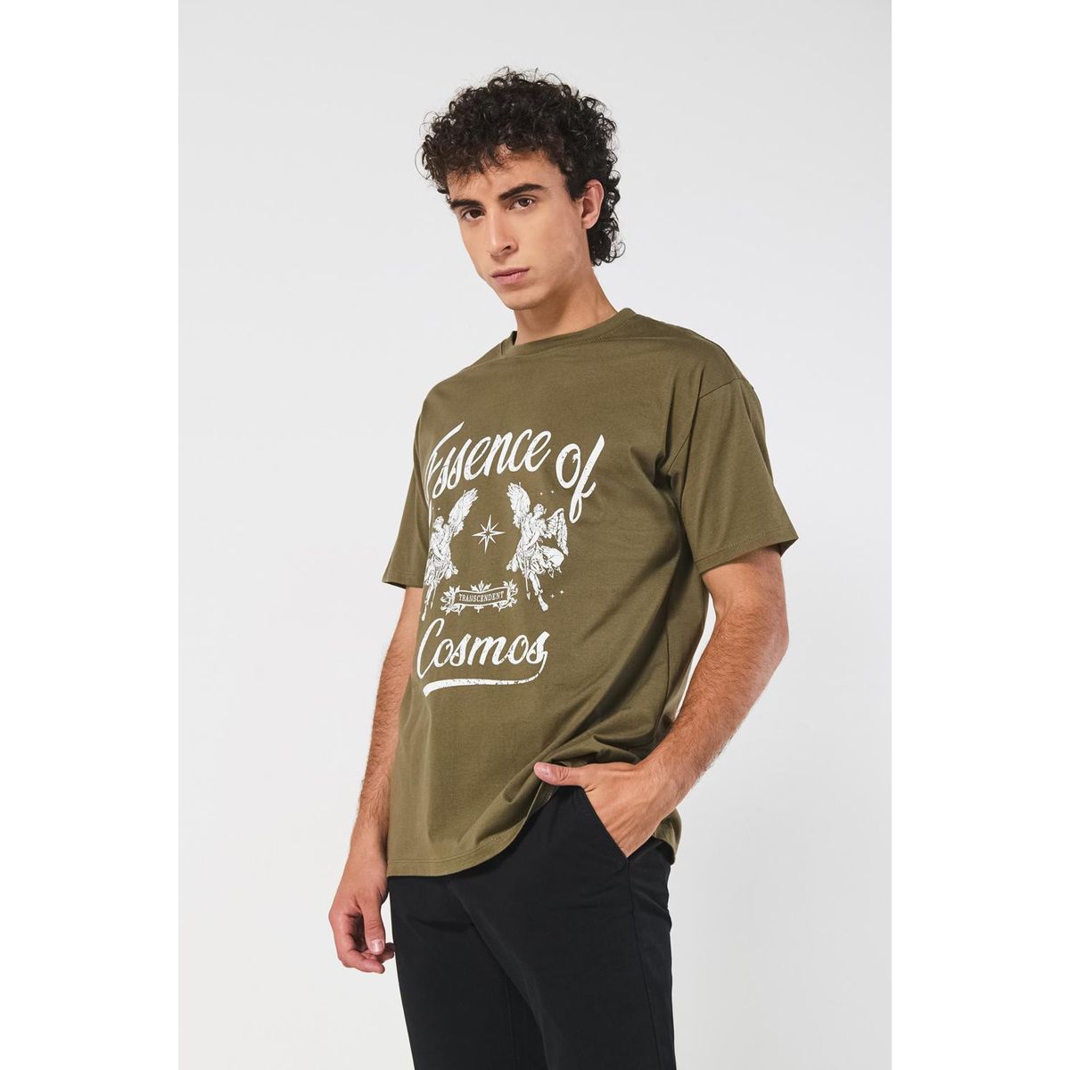 KOAJ - KOAJ Camiseta verde oscura manga corta con diseño celestial