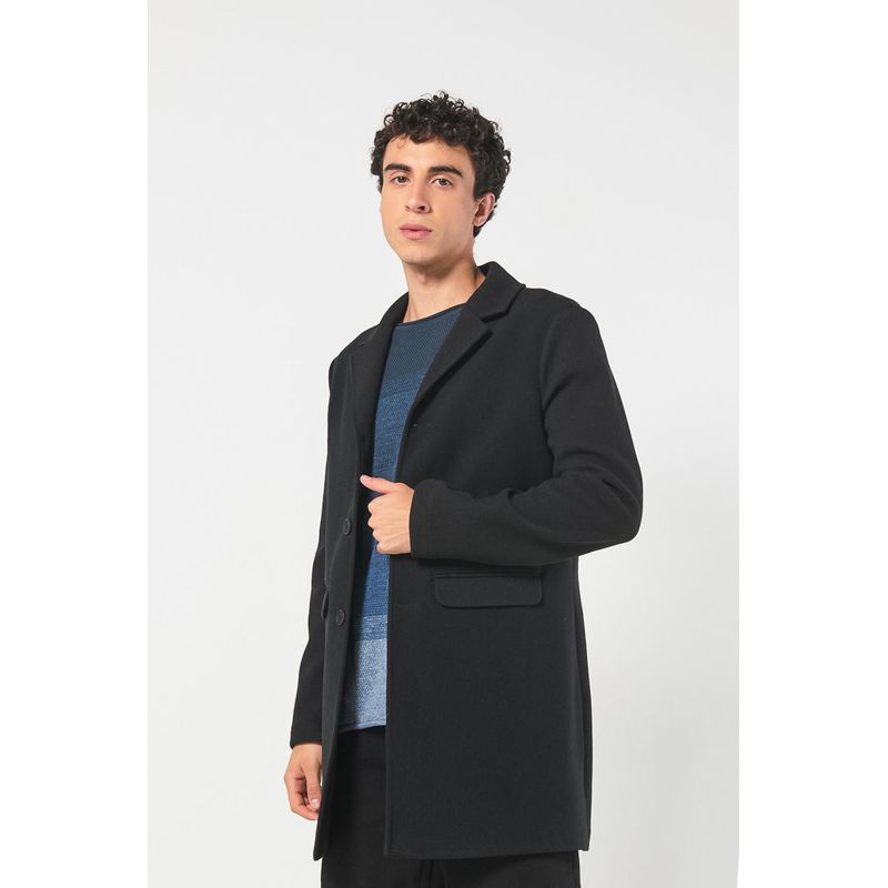 KOAJ - KOAJ Gabán negro con solapas clásicas y bolsillos de ribete HOMBRE
