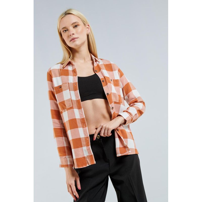 KOAJ - KOAJ Blusa manga larga unicolor a cuadros con bolsillos en fre MUJER