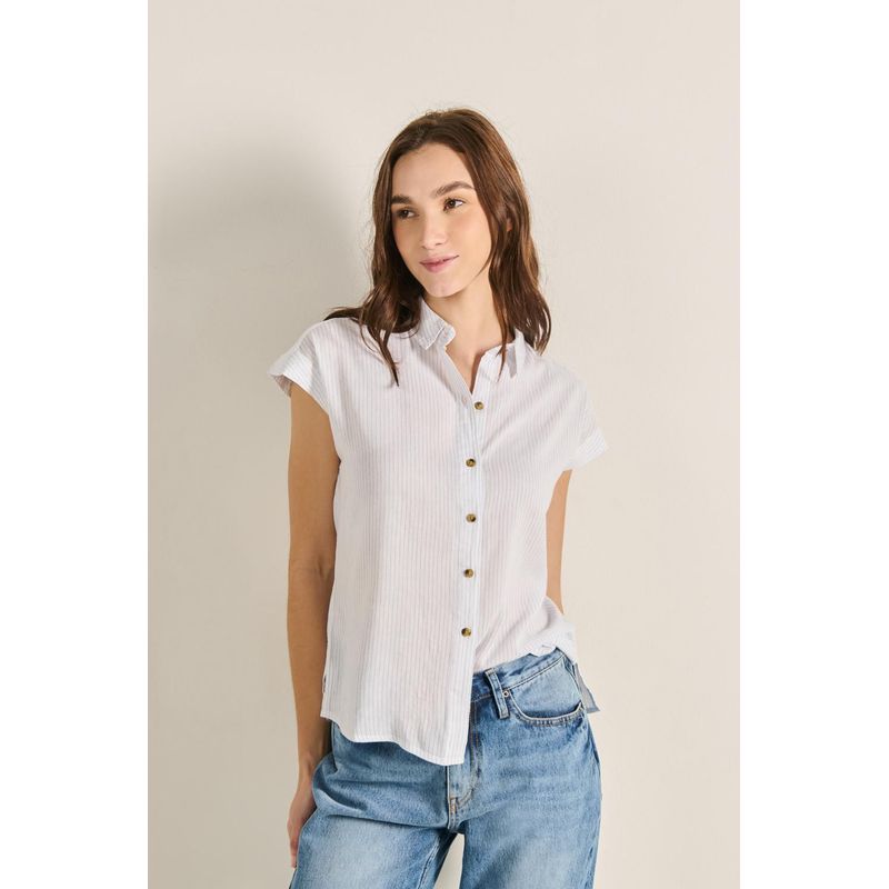 KOAJ - KOAJ Blusa manga corta unicolor para mujer cuenta con cierre d MUJER