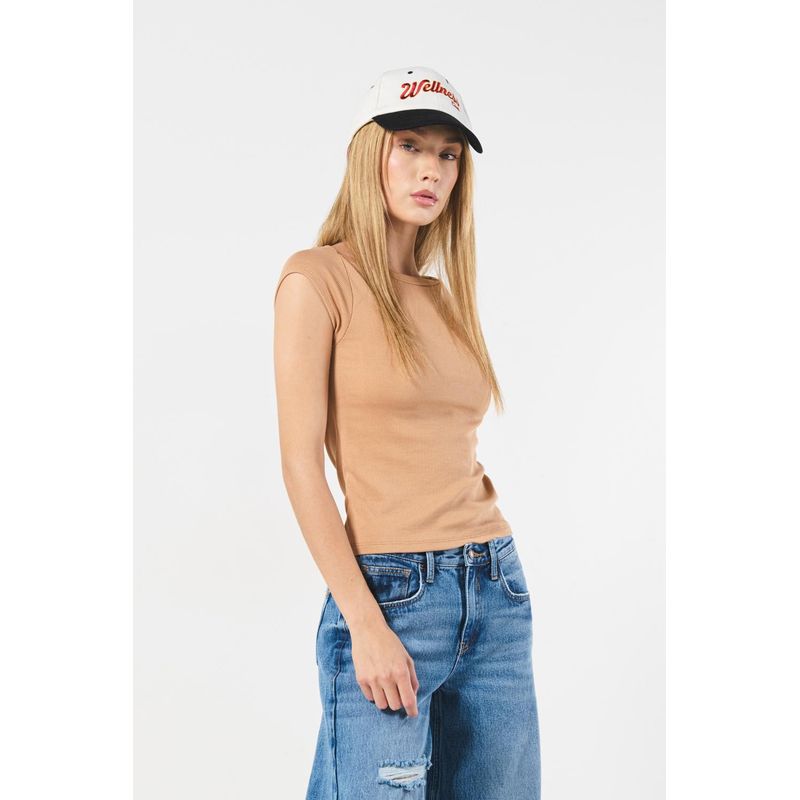KOAJ - KOAJ Camiseta unicolor manga sisa con cuello bandeja MUJER