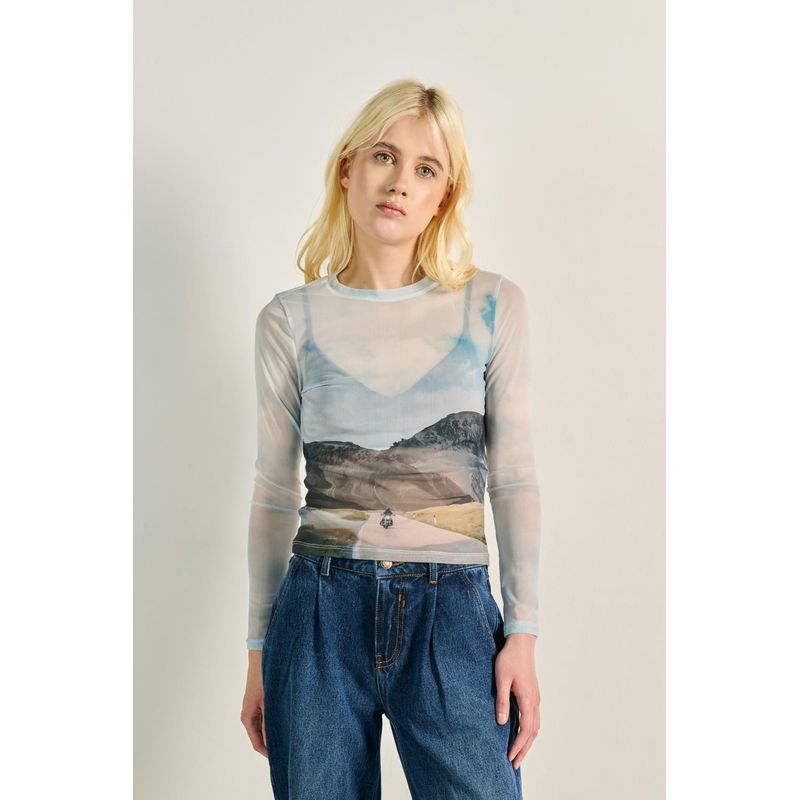KOAJ - KOAJ Camiseta para mujer manga larga azul clara, confeccionada MUJER