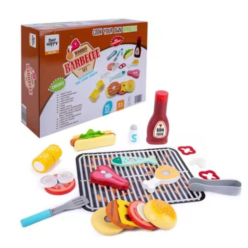 GENERICO - Set de Barbacoa de Madera Juguete infantil cocina 25 piezas