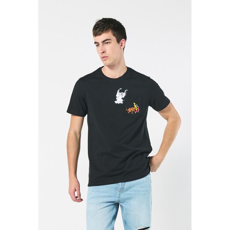 KOAJ - KOAJ Camiseta negra de Scooby-Doo con manga corta y bolsillo HOMBRE