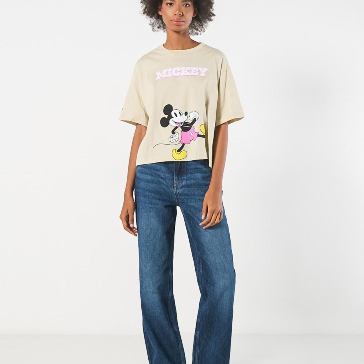 KOAJ - KOAJ Camiseta femenina oversize con arte en frente de Mickey Mujer