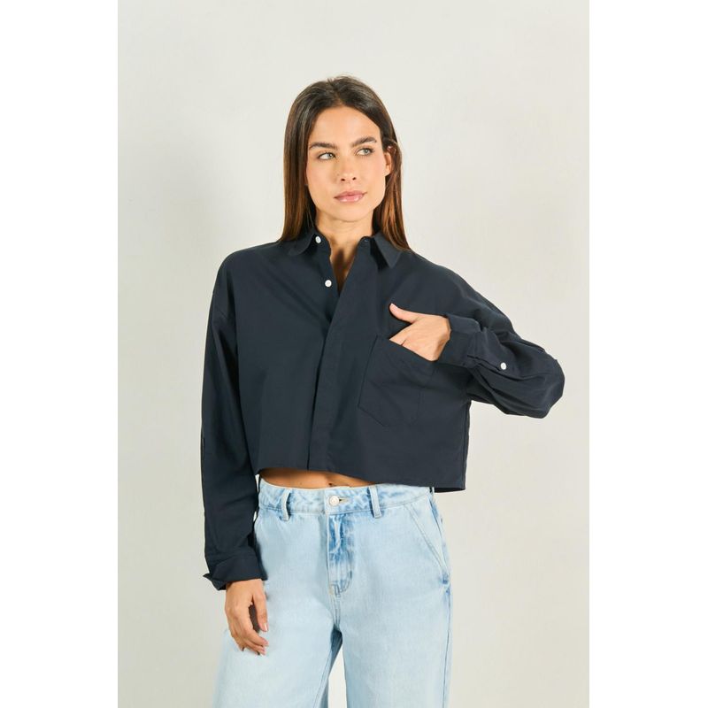 KOAJ - KOAJ Blusa unicolor de silueta crop top para mujer cuenta con  MUJER