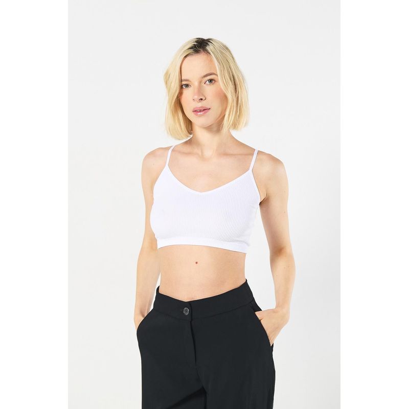 KOAJ - KOAJ Camiseta unicolor para mujer, escote V de tiras fit slim  MUJER