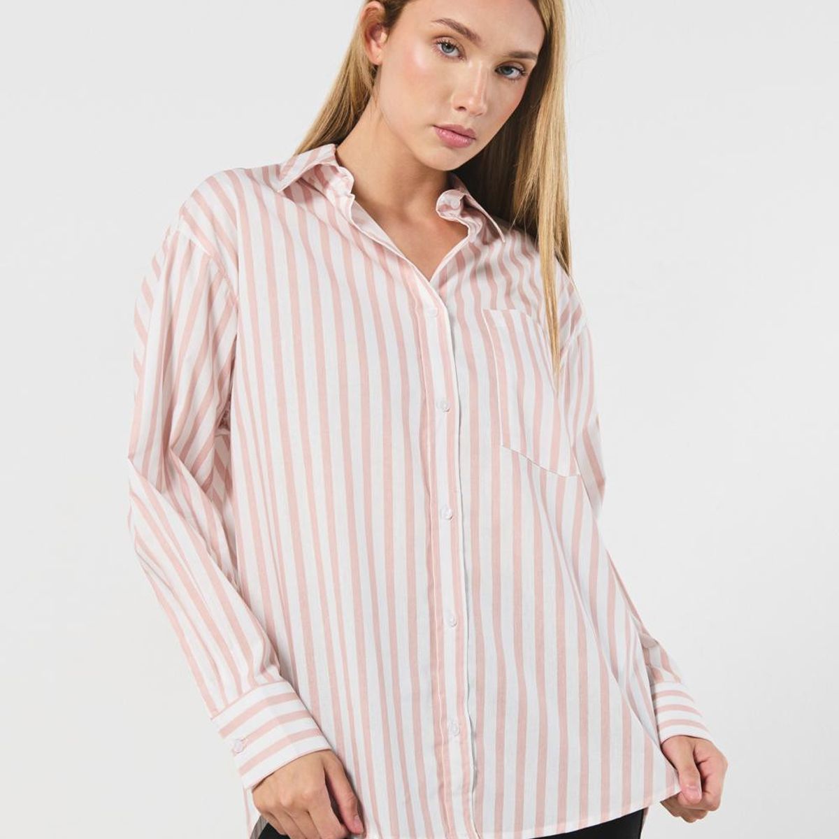 KOAJ - KOAJ Blusa oversize unicolor a rayas con manga larga Mujer