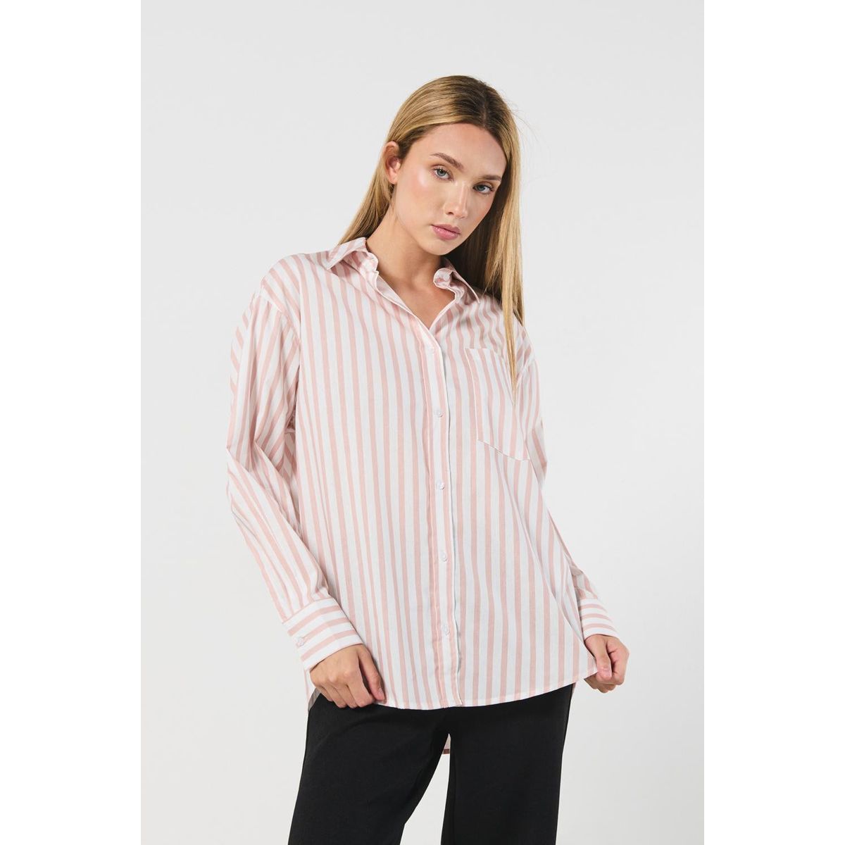KOAJ - KOAJ Blusa oversize unicolor a rayas con manga larga Mujer