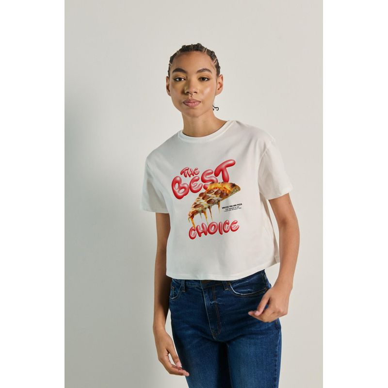 KOAJ - KOAJ Camiseta crop top manga corta con estamapado de pizza MUJER