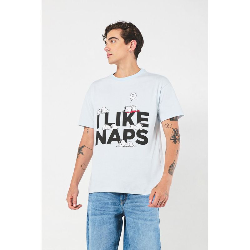 KOAJ - KOAJ Camiseta cuello redondo azul clara con diseño de Snoopy HOMBRE