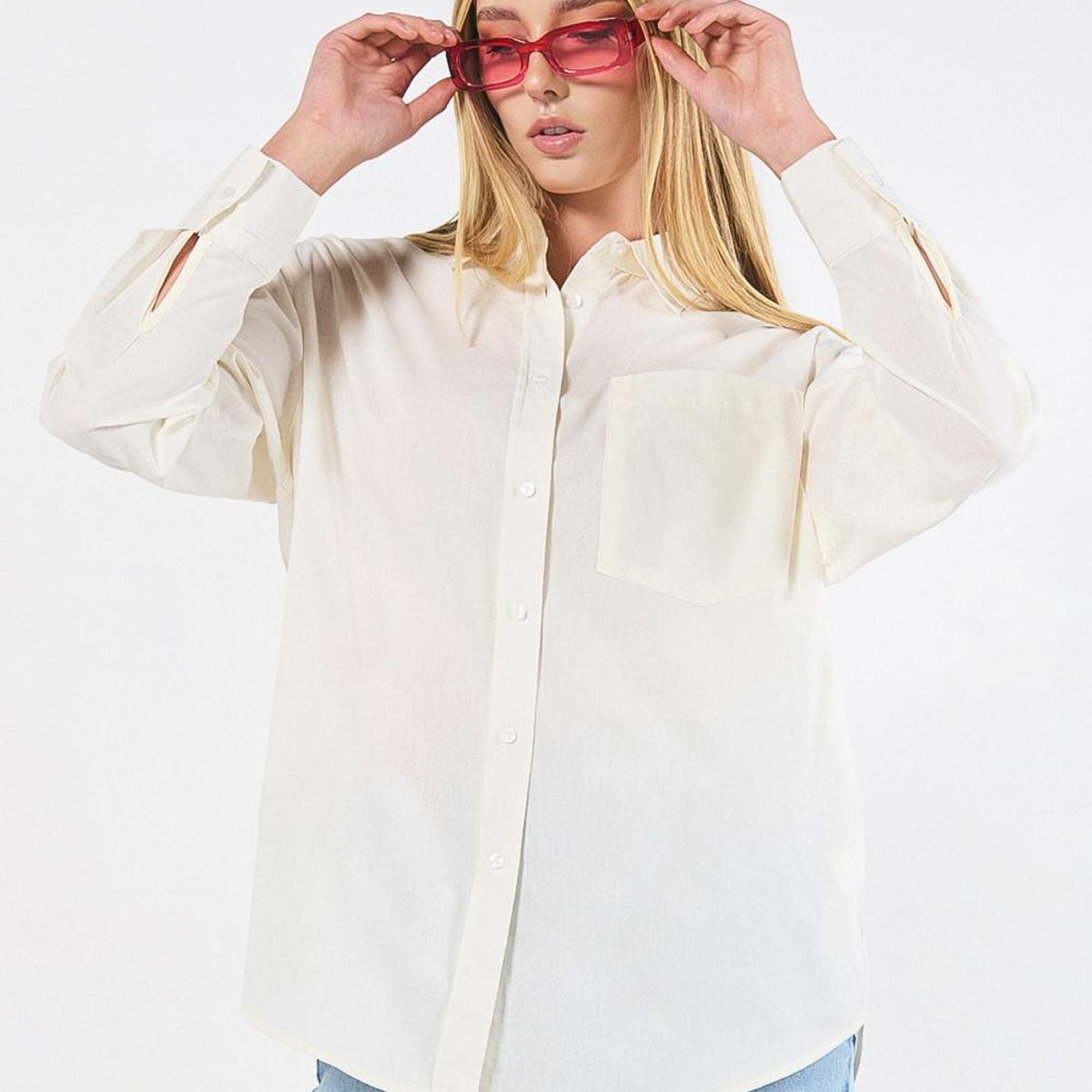 KOAJ - KOAJ Blusa manga larga unicolor oversize con cuello camiser Mujer