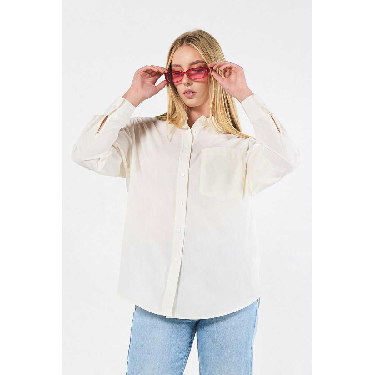 KOAJ - KOAJ Blusa manga larga unicolor oversize con cuello camiser Mujer