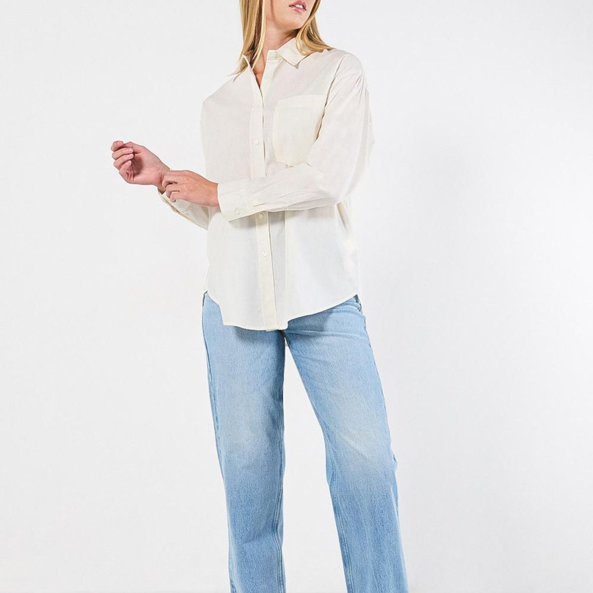 KOAJ - KOAJ Blusa manga larga unicolor oversize con cuello camiser Mujer