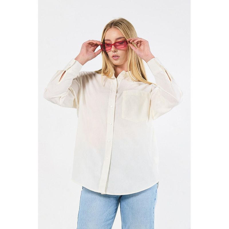 KOAJ - KOAJ Blusa manga larga unicolor oversize con cuello camisero MUJER
