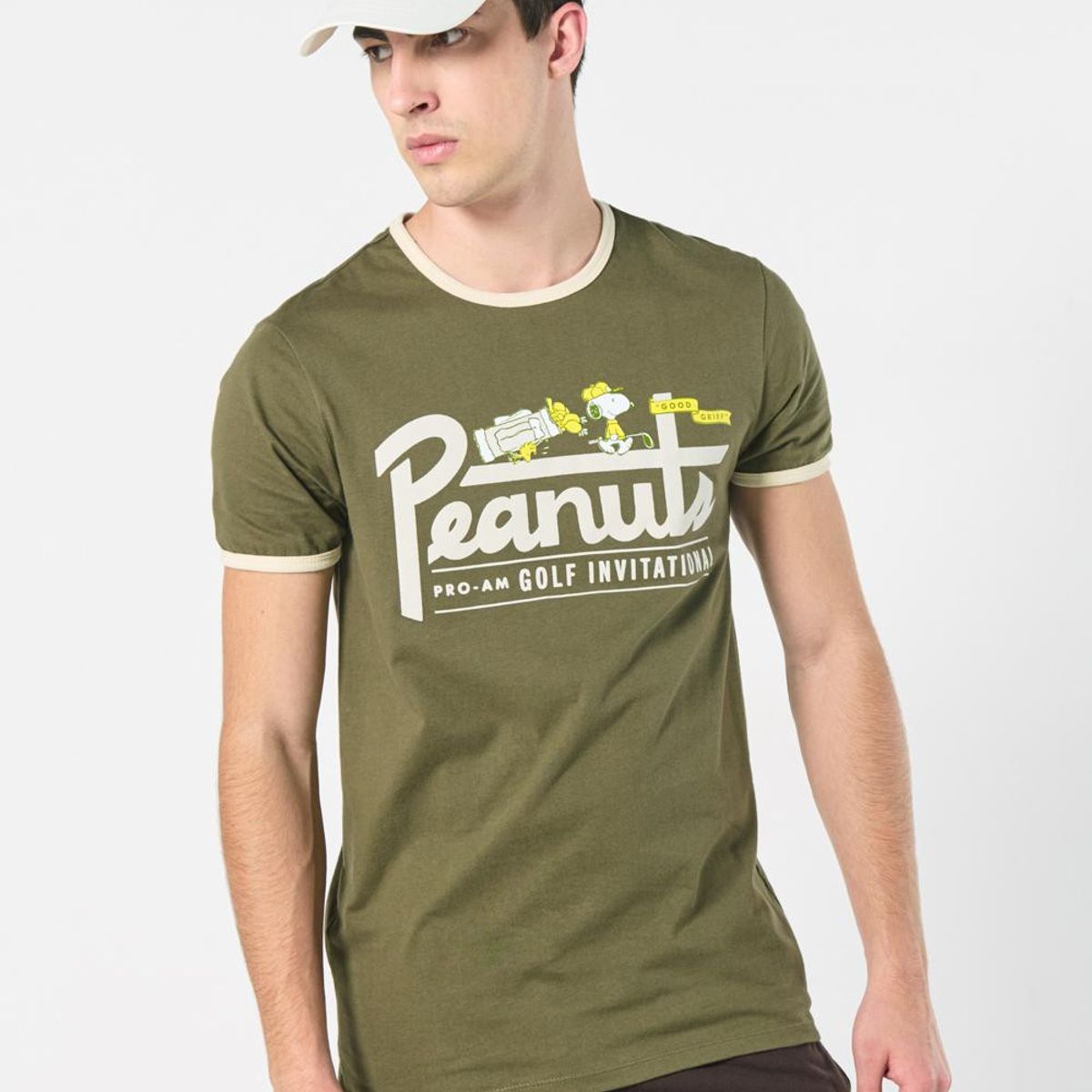 KOAJ - KOAJ Camiseta manga corta verde de Snoopy con contrastes Hombre