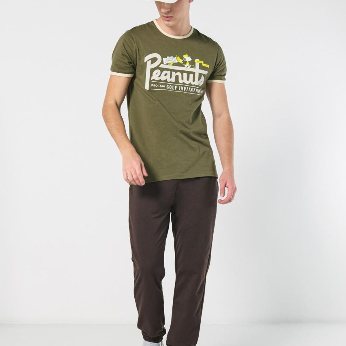 KOAJ - KOAJ Camiseta manga corta verde de Snoopy con contrastes Hombre