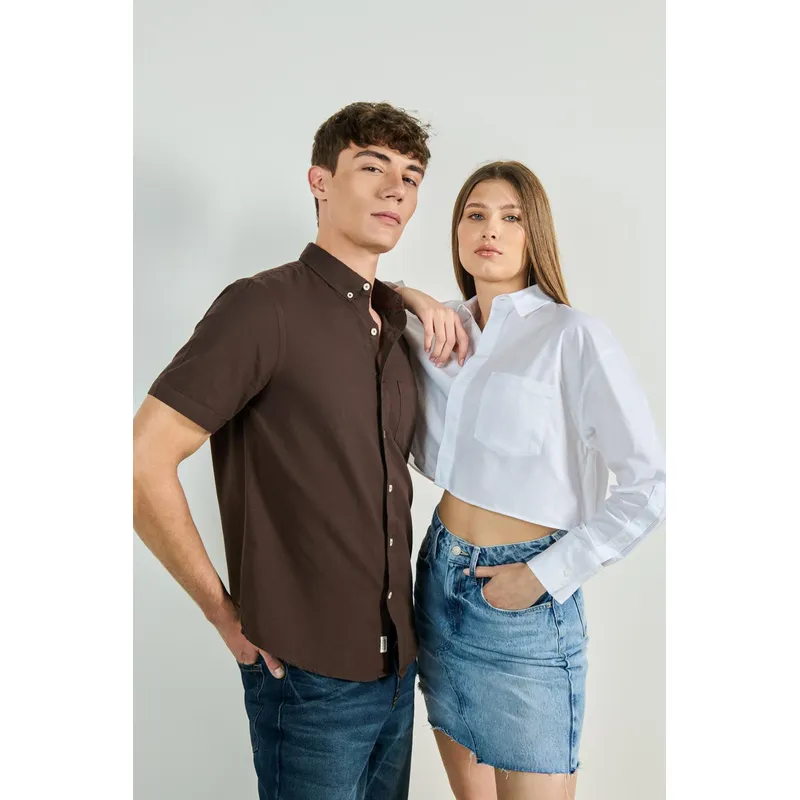 KOAJ - KOAJ Blusa crop top unicolor con manga larga y botones Mujer