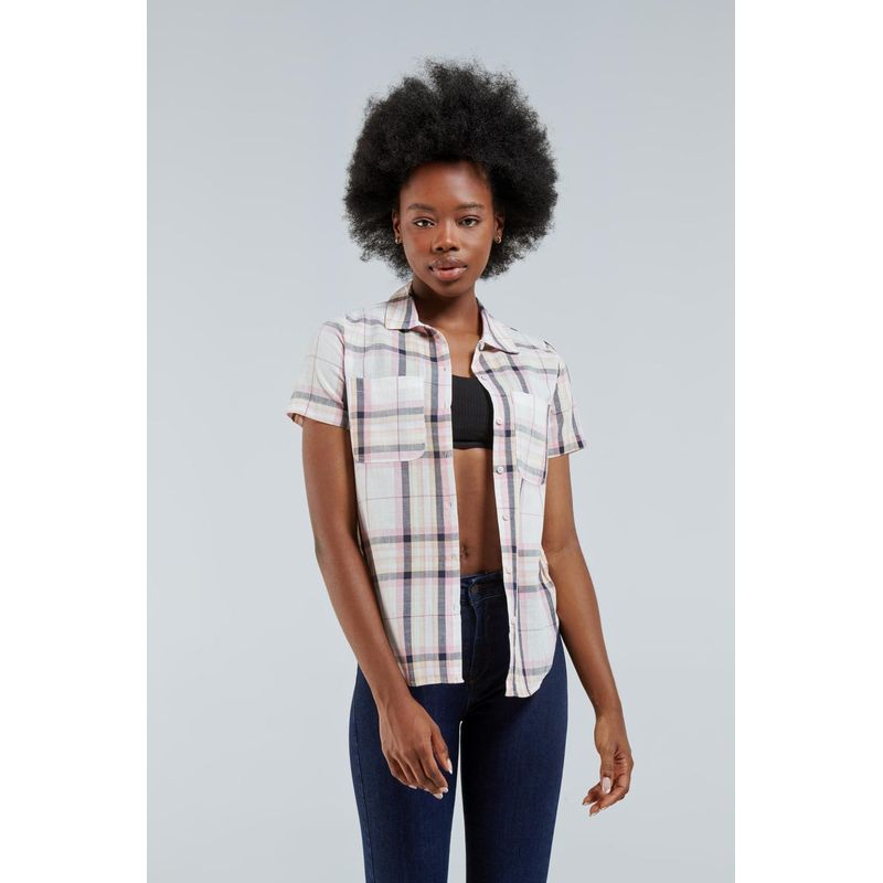 KOAJ - KOAJ Blusa manga corta unicolor a cuadros con cuello camisero  MUJER