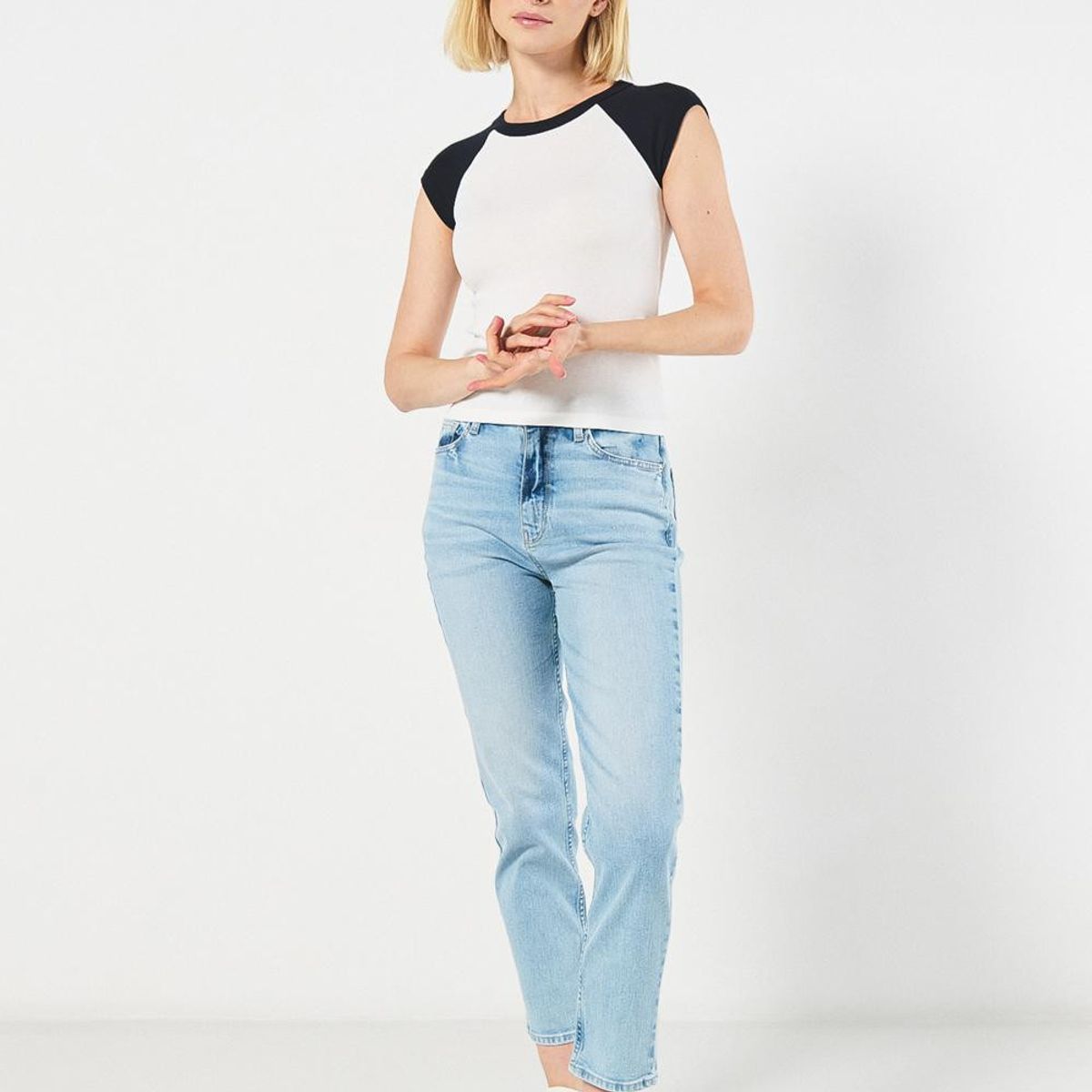 KOAJ - KOAJ Camiseta en rib crema clara con manga ranglan corta Mujer