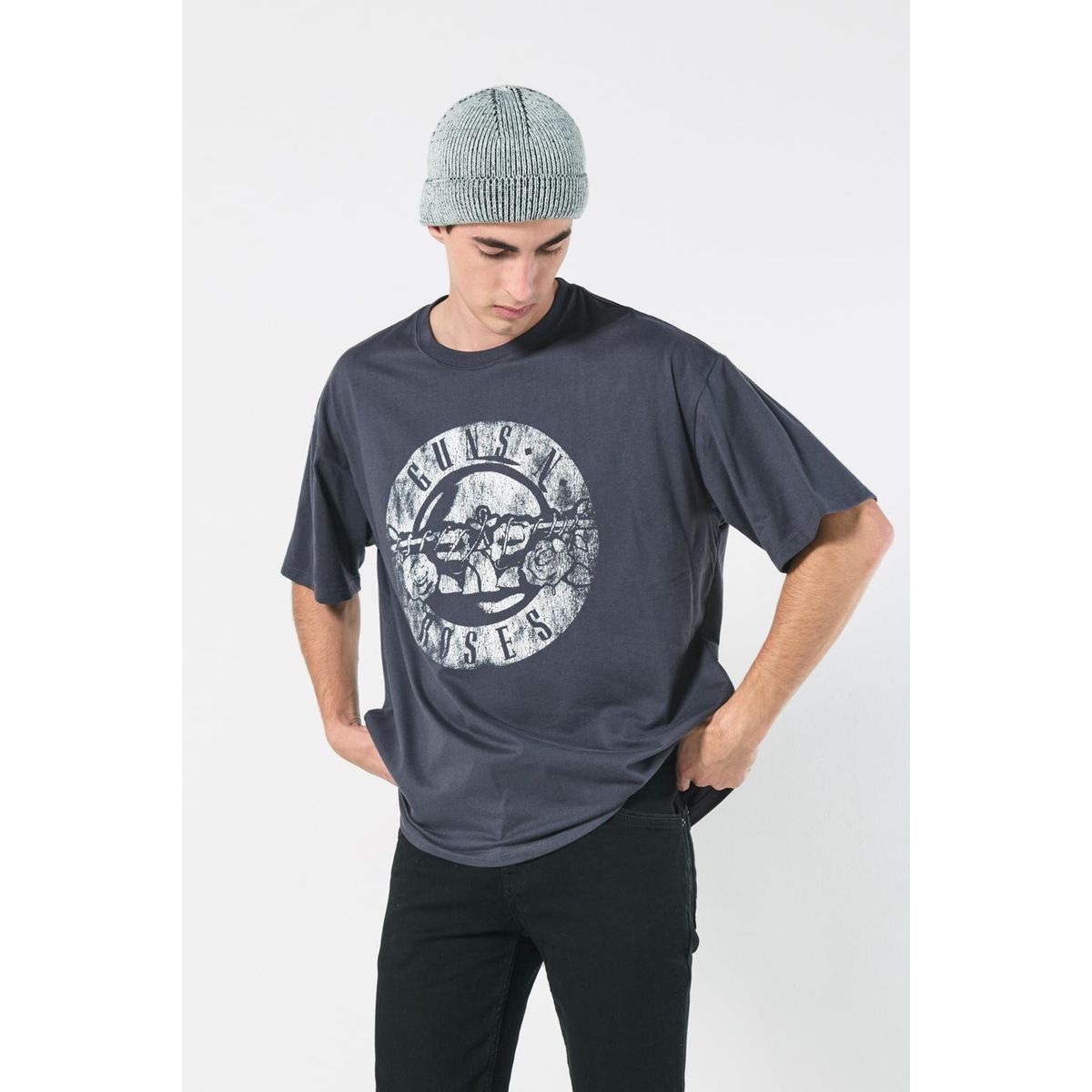 KOAJ - KOAJ Camiseta oversize de Guns N´ Roses gris manga corta Hombre