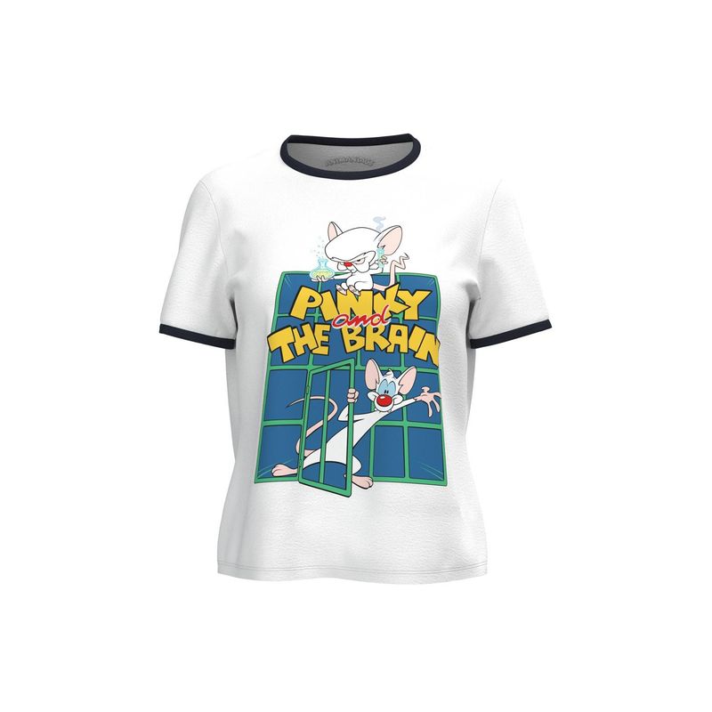 KOAJ - KOAJ Camiseta unicolor con diseÃ±o de Pinky y Cerebro y cont MUJER