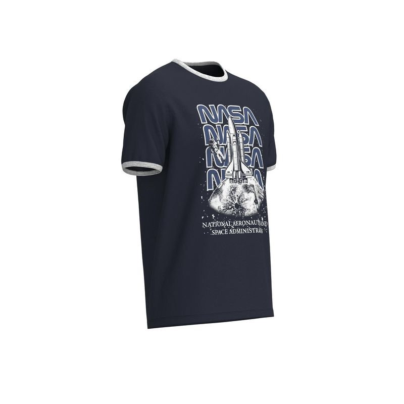 KOAJ - KOAJ Camiseta unicolor con contrastes, arte de NASA y manga HOMBRE